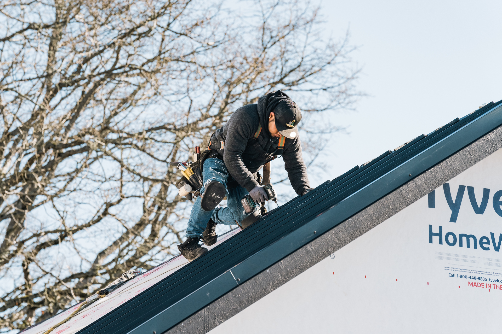 Skilled roofer at work