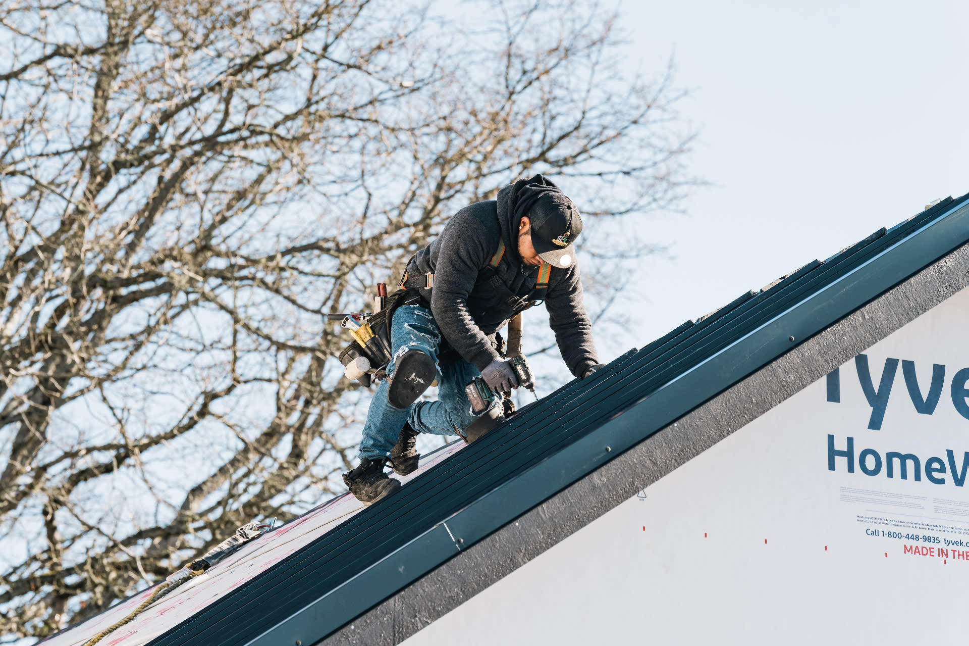 Skilled roofer at work