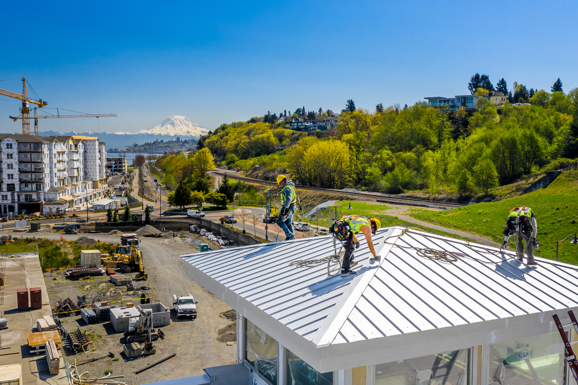 Professional roofing contractor at work